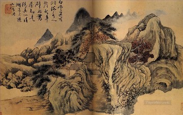 Shitao autumn the mountain 1699 old China ink Oil Paintings